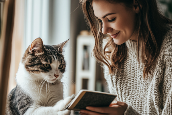 oises2392_A_woman_spending_time_with_her_cat_at_home_feeding_he_516bb946-bd23-4ee8-b645-135802cc5f13